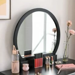 VASAGLE Schminktisch »RDT11BK RDT11K«, Frisiertisch, mit rundem Spiegel und gepolstertem Hocker, 2 große Schubladen Schwarz | schwarz, Weiß | natur -Vasagleaus Geschaft a7c2626f 2e62 456f 9428 549ef65ca090