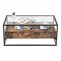 VASAGLE Couchtisch »LCT31BX«, Sofatisch mit 2 Schubladen, gehärtetes Glas, stabil, Wohnzimmer, Lounge, 106 x 57 x 45 cm, vintage -Vasagleaus Geschaft a876b4f0 b078 4c47 abc6 6c7e676061dc