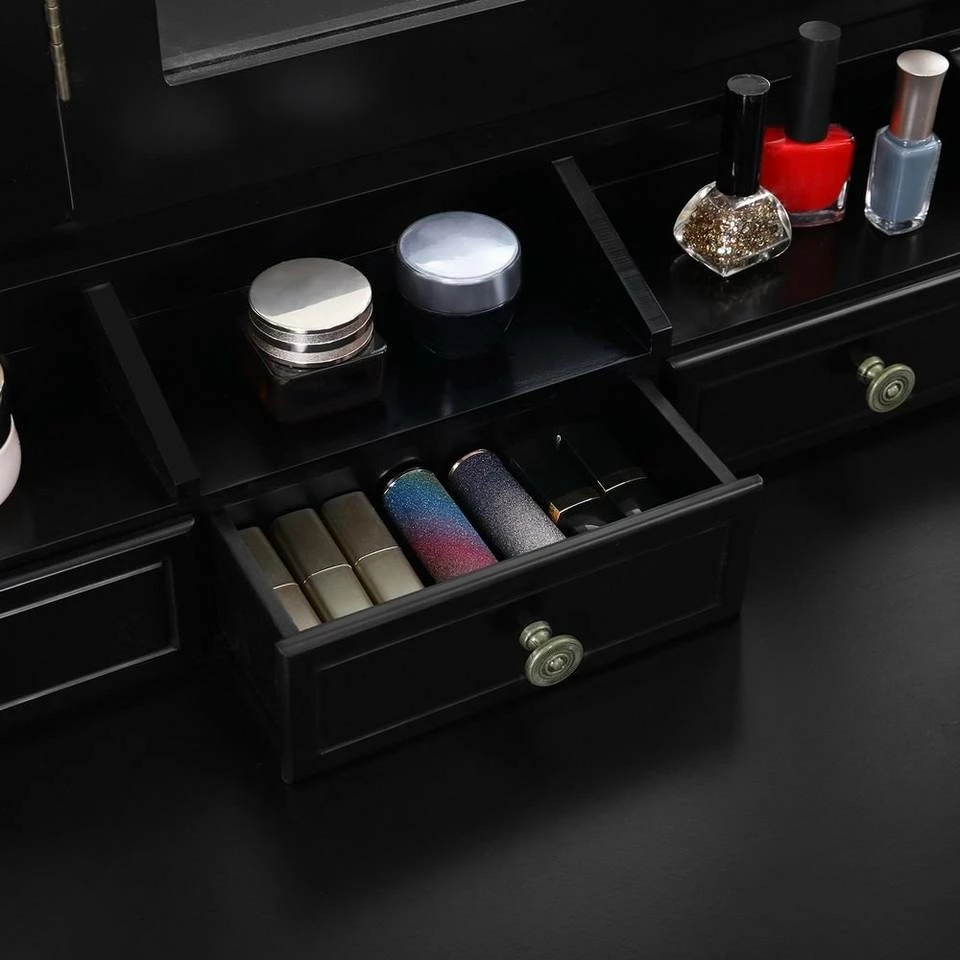 VASAGLE Schminktisch »RDT60WT RDT60BK«, Frisiertisch, Kosmetiktisch mit 3-teiliger Klappspiegel,mit Hocker Schwarz, Weiß 15 VASAGLE Schminktisch »RDT60WT RDT60BK«, Frisiertisch, Kosmetiktisch mit 3-teiliger Klappspiegel,mit Hocker Schwarz, Weiß – Bild 13