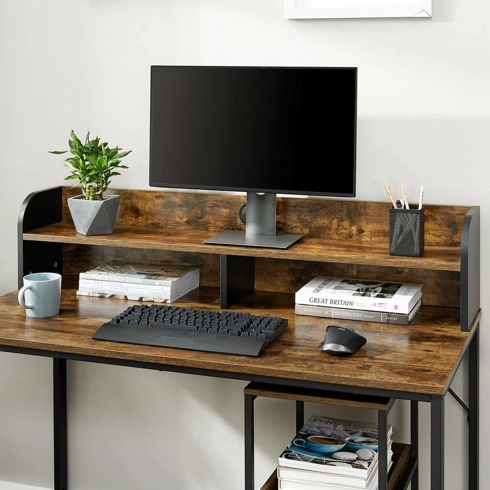 VASAGLE Computertisch »LWD066B01«, Schreibtisch mit Monitorständer, 3-stöckiger Rollwagen, Stahlrahmen, Industriestil, vintage 6 VASAGLE Computertisch »LWD066B01«, Schreibtisch mit Monitorständer, 3-stöckiger Rollwagen, Stahlrahmen, Industriestil, vintage – Bild 4