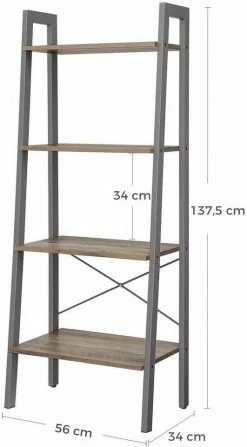 VASAGLE Standregal »LLS44MG LLS44X LLS45X«, Bücherregal, Leiterregal mit 4 Ebenen, vintage Grau -Vasagleaus Geschaft a96fcf65 3815 401d af5b a2cdfceb2776