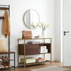 VASAGLE Konsolentisch »LSC016B24«, Beistelltisch, Flurtisch, mit Schiebetür, Schokoladenbraun-Mattgold 14 VASAGLE Konsolentisch »LSC016B24«, Beistelltisch, Flurtisch, mit Schiebetür, Schokoladenbraun-Mattgold -Vasagleaus Geschaft aa5594f6 3add 414b bbd8 b704a181195e