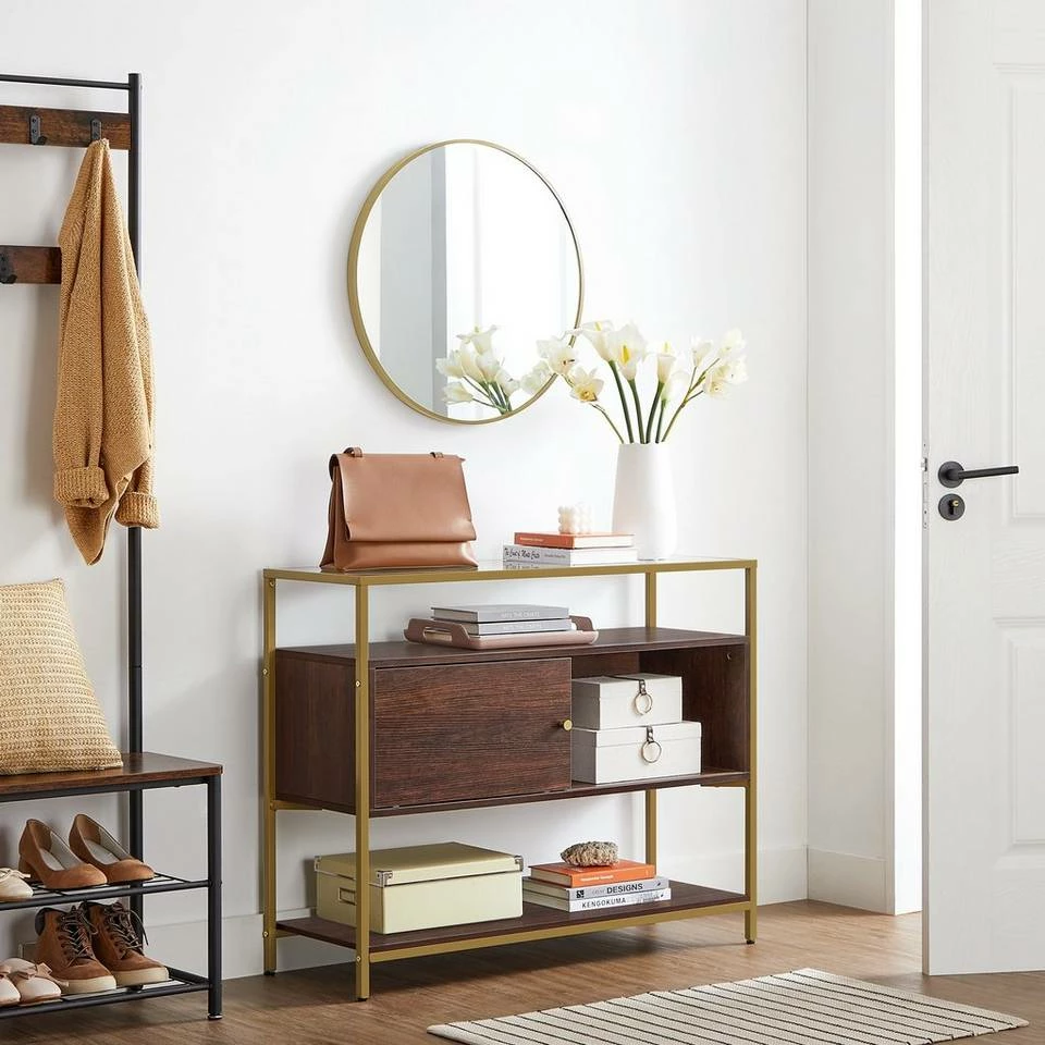 VASAGLE Konsolentisch »LSC016B24«, Beistelltisch, Flurtisch, mit Schiebetür, Schokoladenbraun-Mattgold 5 VASAGLE Konsolentisch »LSC016B24«, Beistelltisch, Flurtisch, mit Schiebetür, Schokoladenbraun-Mattgold – Bild 3