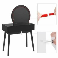 VASAGLE Schminktisch »RDT11WL RDT11BL«, Frisiertisch, Kosmetiktisch, mit Beleuchtung und gepolsterter Hocker Schwarz, Wei&szlig; -Vasagleaus Geschaft aa5e4729 e6bf 4fc2 a987 90b0f80f12d2