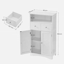 VASAGLE Badkommode »BBC145W01«, Kommode mit 2 Türen, 2 Schubladen, Hoch 108 cm, verstellbare Regalebene, skandinavischer Stil, weiß -Vasagleaus Geschaft ab9a7e09 7368 49d6 99a3 289010d9c145