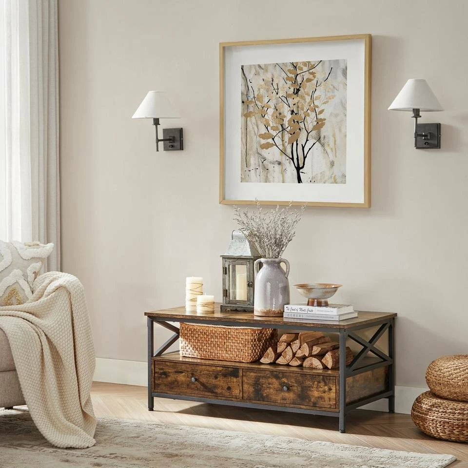 VASAGLE Couchtisch »LCT201B01«, Wohnzimmertisch, Sofatisch, mit Schubladen, X-förmige Streben, vintage 4 VASAGLE Couchtisch »LCT201B01«, Wohnzimmertisch, Sofatisch, mit Schubladen, X-förmige Streben, vintage – Bild 2