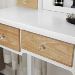 VASAGLE Schminktisch »RDT28K RDT28WT«, Frisiertisch, Kosmetiktisch mit Klappspiegel und 5 Schubladen, mit Hocker Natur, Weiß -Vasagleaus Geschaft af966eec 5505 4d3e accf 2140c838b169