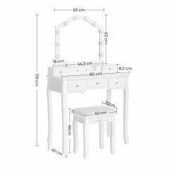 VASAGLE Schminktisch »RDT170W01«, Frisiertisch, Kosmetiktisch, mit gepolsterter Hocker, 10 Glühbirnen, weiß -Vasagleaus Geschaft b00d5c1a 2475 4505 8641 788ca9eed5b3