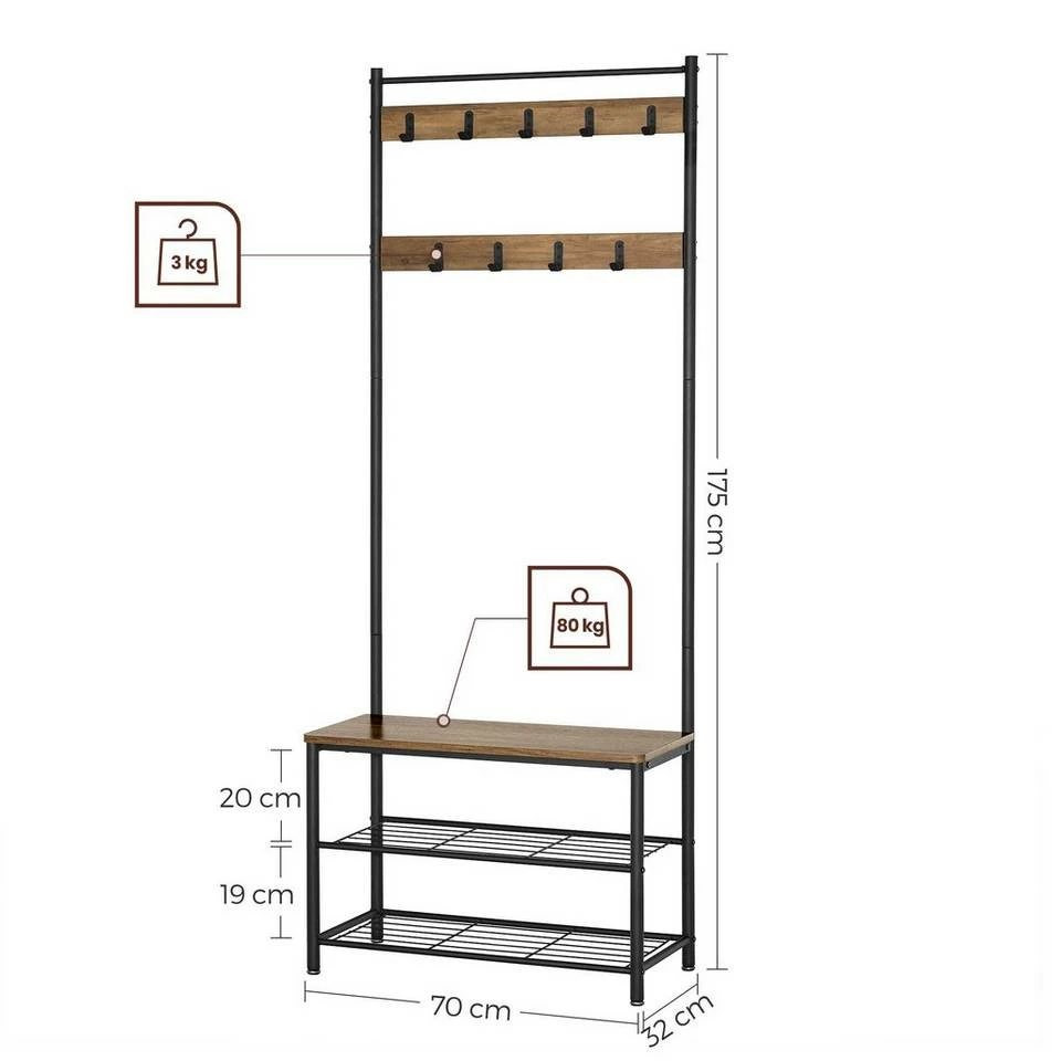 VASAGLE Garderobenständer »HSR41«, Kleiderständer mit Schuhablagen, vintage Grau, Walnussbraun 26 VASAGLE Garderobenständer »HSR41«, Kleiderständer mit Schuhablagen, vintage Grau, Walnussbraun – Bild 24