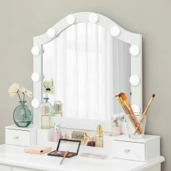 VASAGLE Schminktisch »RDT170W01«, Frisiertisch, Kosmetiktisch, mit gepolsterter Hocker, 10 Glühbirnen, weiß -Vasagleaus Geschaft b5ffed04 6820 4d99 9513 024f18e1f538