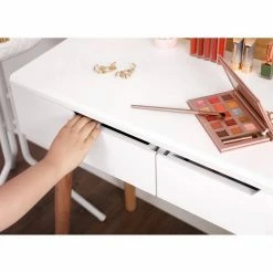 VASAGLE Schminktisch »RDT11BK RDT11K«, Frisiertisch, mit rundem Spiegel und gepolstertem Hocker, 2 große Schubladen Schwarz | schwarz, Weiß | natur -Vasagleaus Geschaft b71559d5 56df 4ccb 820b cfdfd52a9275