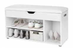 VASAGLE Schuhbank »LHS30«, Sitzbank, gepolstert, 3 offene Fächer, mit Stauraum, bis 150 kg belastbar Vintage, Weiß