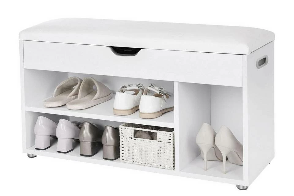 VASAGLE Schuhbank »LHS30«, Sitzbank, gepolstert, 3 offene Fächer, mit Stauraum, bis 150 kg belastbar Vintage, Weiß 3 VASAGLE Schuhbank »LHS30«, Sitzbank, gepolstert, 3 offene Fächer, mit Stauraum, bis 150 kg belastbar Vintage, Weiß