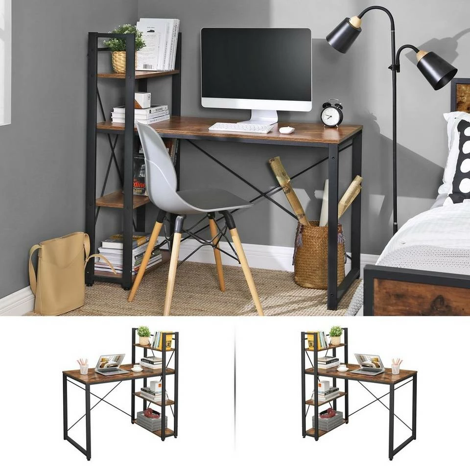 VASAGLE Schreibtisch »LWD48X«, Computertisch, 120 cm langer, Regalböden rechts oder links, Bürotisch, einfache Montage, stabil, Industrie-Design 3 VASAGLE Schreibtisch »LWD48X«, Computertisch, 120 cm langer, Regalböden rechts oder links, Bürotisch, einfache Montage, stabil, Industrie-Design