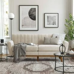 VASAGLE 3-Sitzer »LCS030«, Couch für Wohnzimmer, Beine aus Massivholz, Mid-Century Stil, 191 x 80,5 x 86 cm Beige, Grau