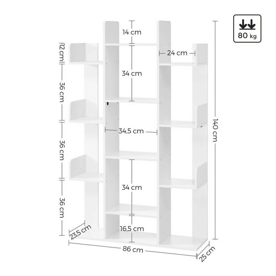 VASAGLE Bücherregal »LBC67BXV1 LBC067W01«, Standregal mit 13 Fächern, Aufbewahrungsregal, 86 x 25 x 140 cm, mit abgerundeten Ecken Vintage, Weiß 18 VASAGLE Bücherregal »LBC67BXV1 LBC067W01«, Standregal mit 13 Fächern, Aufbewahrungsregal, 86 x 25 x 140 cm, mit abgerundeten Ecken Vintage, Weiß – Bild 16