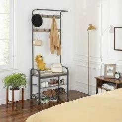 VASAGLE Garderobenständer »HSR40B«, Kleiderständer mit 9 Haken, Schuhregal mit 3 Ablagen und stilvollen Griffen, 183 cm hoch, Industrie-Design Grau, Vintage, Wei&szlig; -Vasagleaus Geschaft bb298b22 c70d 4e65 a689 5d8a31045284