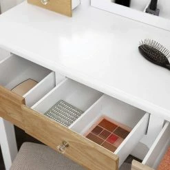 VASAGLE Schminktisch »RDT28K RDT28WT«, Frisiertisch, Kosmetiktisch mit Klappspiegel und 5 Schubladen, mit Hocker Natur, Weiß -Vasagleaus Geschaft bcee81af 055f 4e4a b78b ed94bbb4dbec