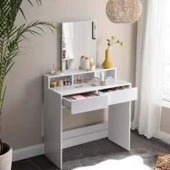 VASAGLE Schminktisch »RDT113W01«, Frisiertisch,Kosmetiktisch mit Spiegel und 2 Schubladen,weiß