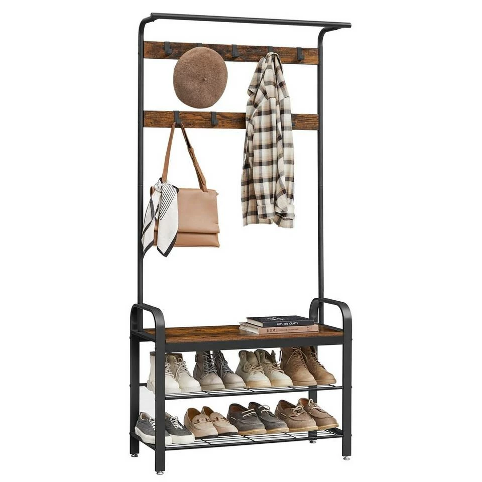 VASAGLE Garderobenständer »HSR400B01«, Garderobe, Schuhregal, mit Sitzfläche und 9 abnehmbaren Haken, 2 Gitterablagen 8 VASAGLE Garderobenständer »HSR400B01«, Garderobe, Schuhregal, mit Sitzfläche und 9 abnehmbaren Haken, 2 Gitterablagen – Bild 7