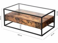 VASAGLE Couchtisch »LCT31BX«, Sofatisch mit 2 Schubladen, gehärtetes Glas, stabil, Wohnzimmer, Lounge, 106 x 57 x 45 cm, vintage -Vasagleaus Geschaft bfed9215 986c 46de 9cc8 b88ad16c1ec0
