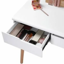 VASAGLE Schminktisch »RDT11BK RDT11K«, Frisiertisch, mit rundem Spiegel und gepolstertem Hocker, 2 große Schubladen Schwarz | schwarz, Weiß | natur -Vasagleaus Geschaft c0eea295 d22d 4f79 97c0 f737f344bf2d