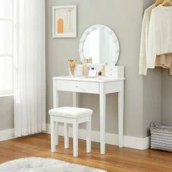 VASAGLE Schminktisch »RDT151W01«, Frisiertisch, Kosmetiktisch, mit 10 dimmbare Glühbirnen, gepolsterter Hocker