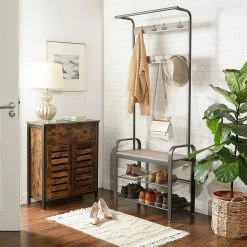 VASAGLE Garderobenständer »HSR40B«, Kleiderständer mit 9 Haken, Schuhregal mit 3 Ablagen und stilvollen Griffen, 183 cm hoch, Industrie-Design Grau, Vintage, Wei&szlig; -Vasagleaus Geschaft c56d93ad acae 402c b511 2d9dcff0ea84