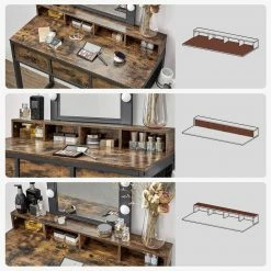 VASAGLE Schminktisch »RVT014A10 RVT014B01«, Frisiertisch, Kosmetiktisch mit Hocker, 10 LED-Glühbirnen, einstellbare Helligkeit Vintagebraun-Schwarz, Weiß-gold 23 VASAGLE Schminktisch »RVT014A10 RVT014B01«, Frisiertisch, Kosmetiktisch mit Hocker, 10 LED-Glühbirnen, einstellbare Helligkeit Vintagebraun-Schwarz, Weiß-gold -Vasagleaus Geschaft c6a86ac4 62c1 4d30 bf68 4a975d971545