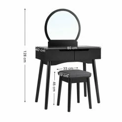 VASAGLE Schminktisch »RDT11BK RDT11K«, Frisiertisch, mit rundem Spiegel und gepolstertem Hocker, 2 große Schubladen Schwarz | schwarz, Weiß | natur -Vasagleaus Geschaft c95d5dc0 ce7b 42d7 8c71 1220d92bfd11