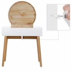 VASAGLE Schminktisch »RDT11BK RDT11K«, Frisiertisch, mit rundem Spiegel und gepolstertem Hocker, 2 große Schubladen Schwarz | schwarz, Weiß | natur -Vasagleaus Geschaft caf2d4a6 1fdd 478b a17f c1795721e87c