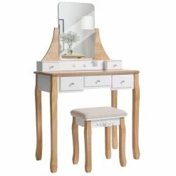 VASAGLE Schminktisch »RDT25WT/BK/K«, Frisiertisch, Kosmetiktisch, mit Spiegel ohne Rahmen, Polsterhocker, Massivholzbeinen Schwarz, Weiß-Natur, Weiß 34 VASAGLE Schminktisch »RDT25WT/BK/K«, Frisiertisch, Kosmetiktisch, mit Spiegel ohne Rahmen, Polsterhocker, Massivholzbeinen Schwarz, Weiß-Natur, Weiß -Vasagleaus Geschaft ceaa6690 f133 4ac7 876a fb2d495b8883