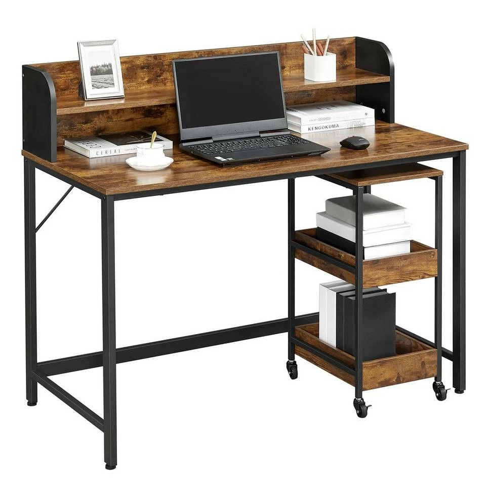 VASAGLE Computertisch »LWD066B01«, Schreibtisch mit Monitorständer, 3-stöckiger Rollwagen, Stahlrahmen, Industriestil, vintage 3 VASAGLE Computertisch »LWD066B01«, Schreibtisch mit Monitorständer, 3-stöckiger Rollwagen, Stahlrahmen, Industriestil, vintage