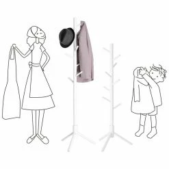 VASAGLE Garderobenständer »RCR04WT«, Kleiderständer aus Massivholz, in Baumform, mit 8 Haken, für Kleidung, Hüte, Taschen, Flur, Eingangsbereich, weiß