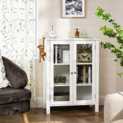 VASAGLE Vitrine »BBC80WT« Küchenschrank, Glasschrank, weiß