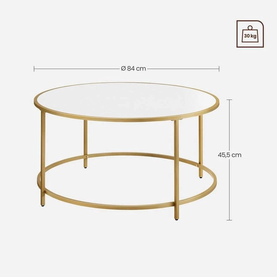 VASAGLE Couchtisch »LCT091A10«, Beistelltisch, Sofatisch, rund, mit goldfarbenem Stahlrahmen, modern, Ø 84 cm, weiß-goldfarben 12 VASAGLE Couchtisch »LCT091A10«, Beistelltisch, Sofatisch, rund, mit goldfarbenem Stahlrahmen, modern, Ø 84 cm, weiß-goldfarben – Bild 10