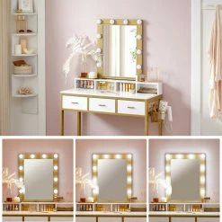 VASAGLE Schminktisch »RVT014A10 RVT014B01«, Frisiertisch, Kosmetiktisch mit Hocker, 10 LED-Glühbirnen, einstellbare Helligkeit Vintagebraun-Schwarz, Weiß-gold 29 VASAGLE Schminktisch »RVT014A10 RVT014B01«, Frisiertisch, Kosmetiktisch mit Hocker, 10 LED-Glühbirnen, einstellbare Helligkeit Vintagebraun-Schwarz, Weiß-gold -Vasagleaus Geschaft dc03f3d5 8be5 4973 b7e2 ab261d1e95bc