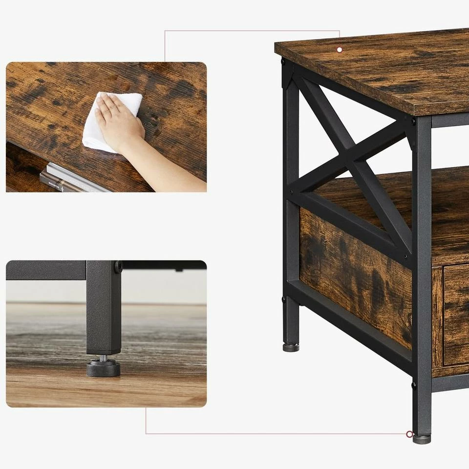 VASAGLE Couchtisch »LCT201B01«, Wohnzimmertisch, Sofatisch, mit Schubladen, X-förmige Streben, vintage 9 VASAGLE Couchtisch »LCT201B01«, Wohnzimmertisch, Sofatisch, mit Schubladen, X-förmige Streben, vintage – Bild 7