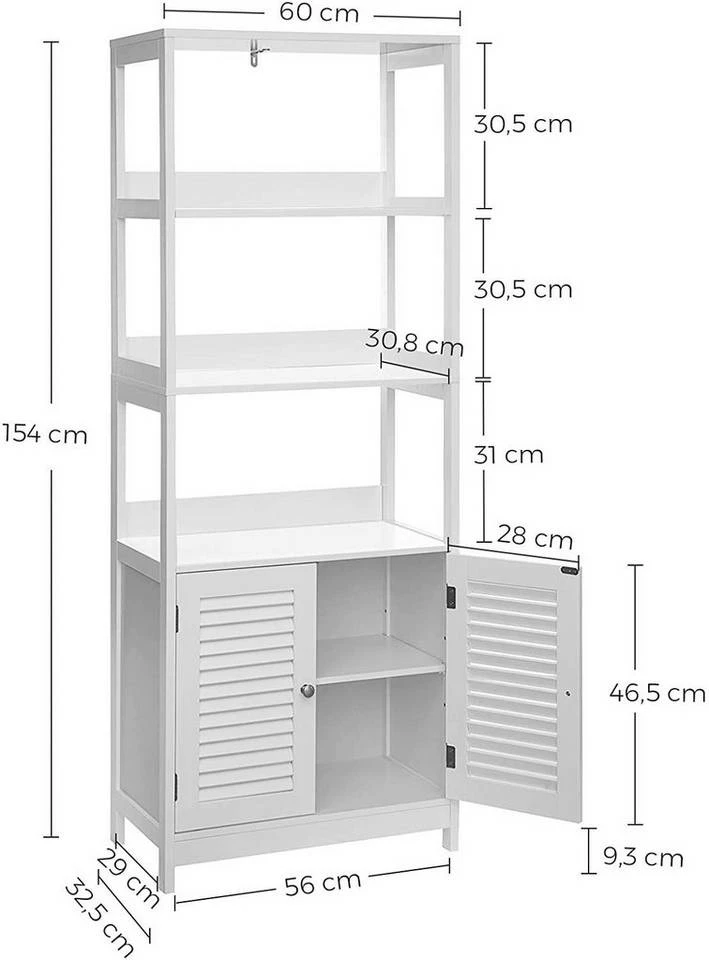 VASAGLE Badkommode »BBC82WT«, Badschrank, Bücherregal, 60 x 32,5 x 154 cm, mattweiß 9 VASAGLE Badkommode »BBC82WT«, Badschrank, Bücherregal, 60 x 32,5 x 154 cm, mattweiß – Bild 7