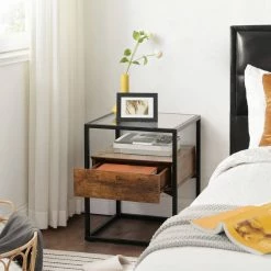 VASAGLE Nachtkonsole »LET04BX«, Nachttisch, Beistelltisch, Glastisch mit Schublade, vintage