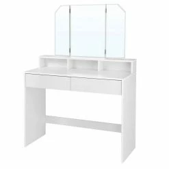 VASAGLE Schminktisch »RDT115W01«, Frisiertisch, Kosmetiktisch mit Klappspiegel und 2 Schubladen, mit 3 offenen Fächern -Vasagleaus Geschaft df6aad76 e808 4b02 be17 95ccddf2672a