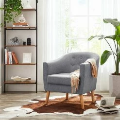 VASAGLE Relaxliege »LAC005G01 LAC005M01«, Loungesessel, mit Sitzkissen, Beine aus Massivholz, modern, für Wohnzimmer, Büro Beige, Grau