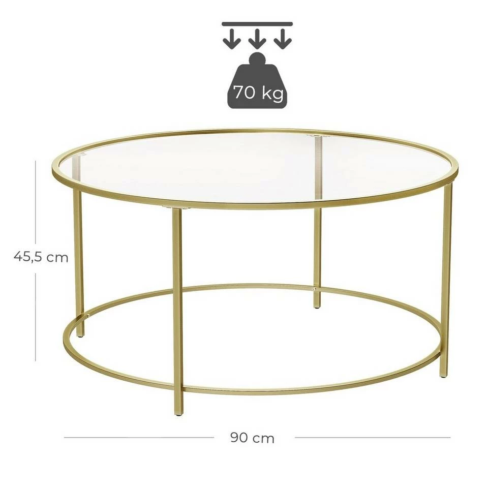 VASAGLE Couchtisch »LGT21G«, Beistelltisch, Glastisch, Sofatisch mit Metallgestell, Hartglas, Ø 84 cm, rund, stabil Gold, Schwarz 9 VASAGLE Couchtisch »LGT21G«, Beistelltisch, Glastisch, Sofatisch mit Metallgestell, Hartglas, Ø 84 cm, rund, stabil Gold, Schwarz – Bild 7