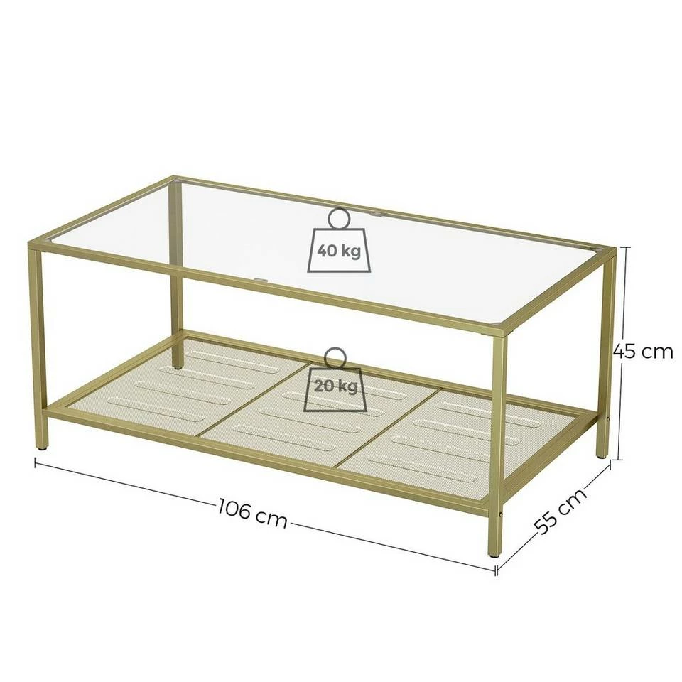 VASAGLE Couchtisch »LGT031A01«, Sofatisch, Beistelltisch, mit Hartglas und engmaschiger Gitterablage, aus Metallgestell, Gold-Transparent 12 VASAGLE Couchtisch »LGT031A01«, Sofatisch, Beistelltisch, mit Hartglas und engmaschiger Gitterablage, aus Metallgestell, Gold-Transparent – Bild 10