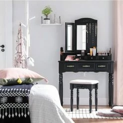 VASAGLE Schminktisch »RDT60WT RDT60BK«, Frisiertisch, Kosmetiktisch mit 3-teiliger Klappspiegel,mit Hocker Schwarz, Weiß 30 VASAGLE Schminktisch »RDT60WT RDT60BK«, Frisiertisch, Kosmetiktisch mit 3-teiliger Klappspiegel,mit Hocker Schwarz, Weiß -Vasagleaus Geschaft e8116bfe 4f32 42bc 86e5 3e852537e015