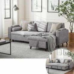 VASAGLE Schlafsofa »LCS801«, Bettsofa mit Stauraum, Ecksofa, mit Becherhalter, einfache Montage, 223 x 142 x 88 cm (L x B x H), modern Dunkelgrau, Hellgrau