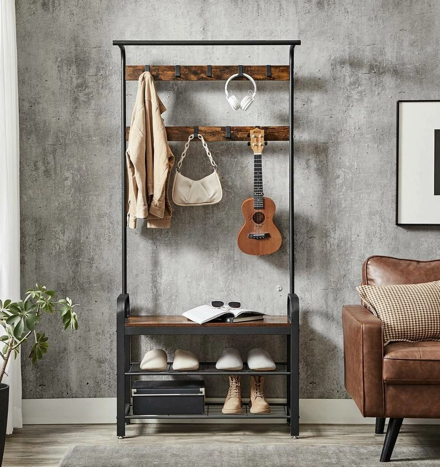 VASAGLE Garderobenständer »HSR400B01«, Garderobe, Schuhregal, mit Sitzfläche und 9 abnehmbaren Haken, 2 Gitterablagen 2 VASAGLE Garderobenständer »HSR400B01«, Garderobe, Schuhregal, mit Sitzfläche und 9 abnehmbaren Haken, 2 Gitterablagen