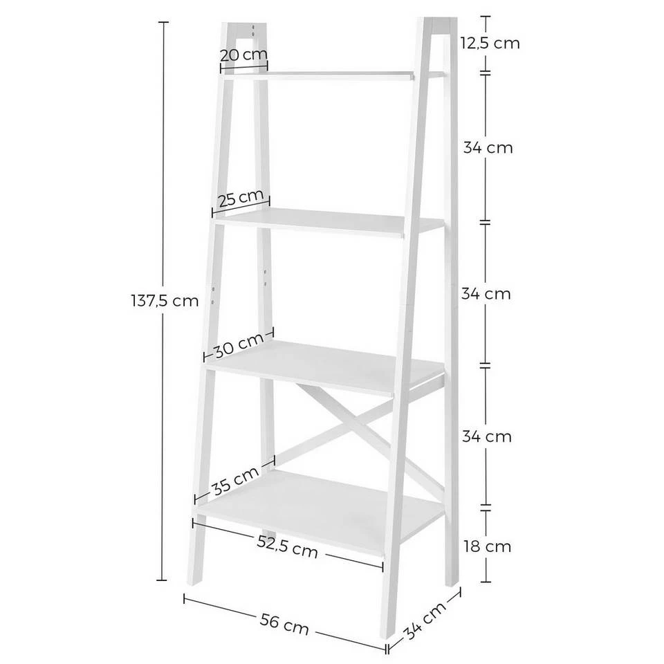 VASAGLE Standregal »LLS200N01 LLS200W01«, Bücherregal, Leiterregal mit 4 Ebenen Natur, Weiß 9 VASAGLE Standregal »LLS200N01 LLS200W01«, Bücherregal, Leiterregal mit 4 Ebenen Natur, Weiß – Bild 7
