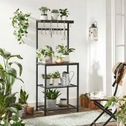 VASAGLE Standregal »KKS021B01«, Küchenregal mit Metallrahmen, 4 Ablagen aus Holz, mit 12Haken, für Flur, Küche, vintage -Vasagleaus Geschaft ed8d58b6 6581 42f5 bf19 c434b85e9449