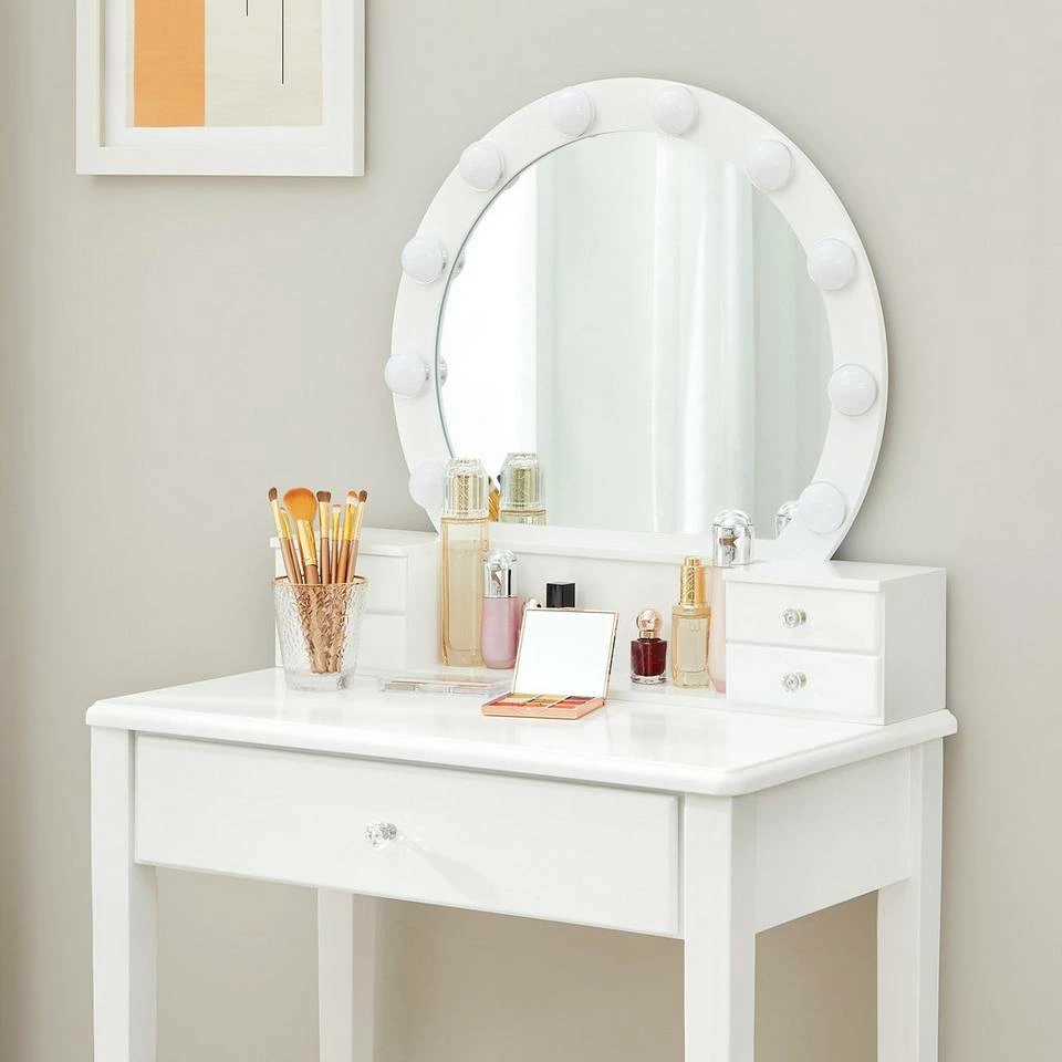 VASAGLE Schminktisch »RDT151W01«, Frisiertisch, Kosmetiktisch, mit 10 dimmbare Glühbirnen, gepolsterter Hocker 5 VASAGLE Schminktisch »RDT151W01«, Frisiertisch, Kosmetiktisch, mit 10 dimmbare Glühbirnen, gepolsterter Hocker – Bild 3